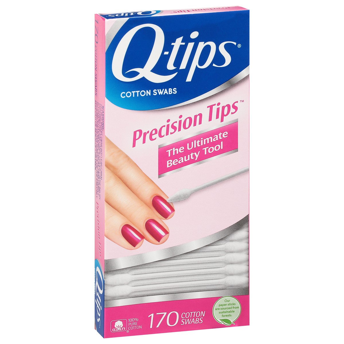 slide 10 of 12, Q-Tips Cotton Swabs, Precision Tips, For Beauty and Home, 100% Cotton, 170 Count, 170 ct