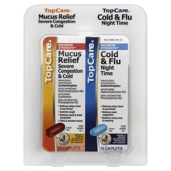 slide 1 of 1, TopCare Maximum Strength Mucus Reliefcold Flu Caplets, 30 ct