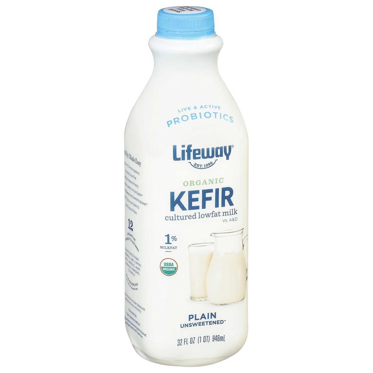 slide 7 of 9, Lifeway Organic Unsweetened Plain Kefir, 32 fl oz