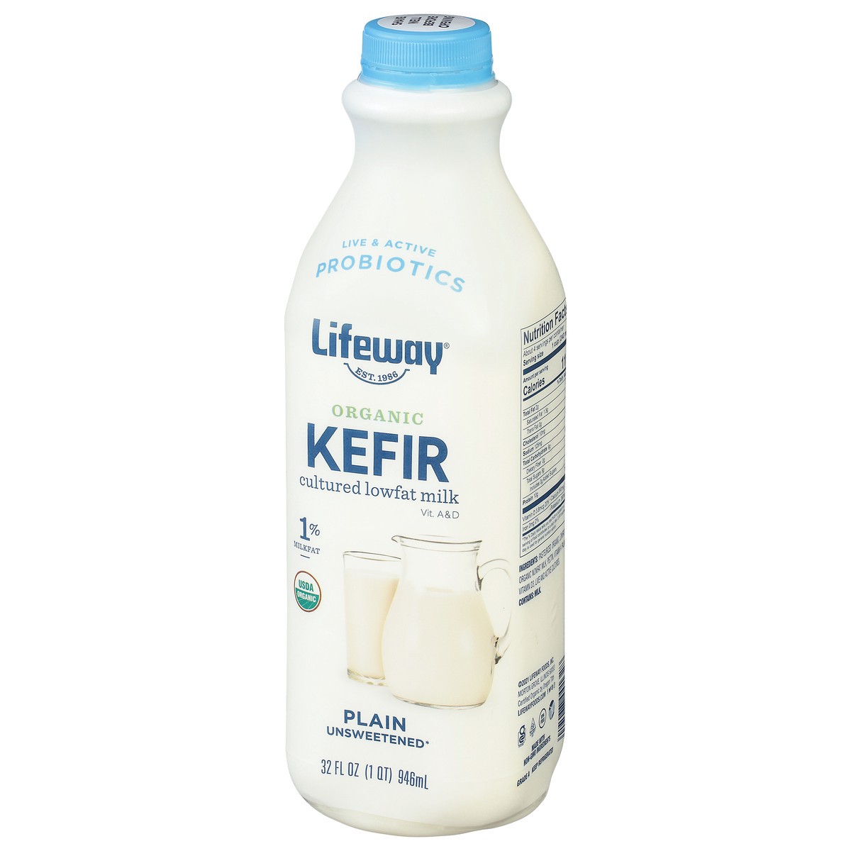 slide 8 of 9, Lifeway Organic Unsweetened Plain Kefir, 32 fl oz