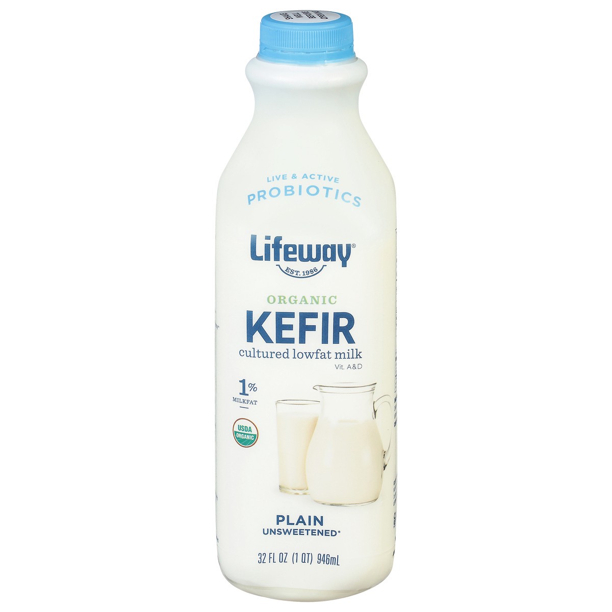 slide 1 of 9, Lifeway Organic Unsweetened Plain Kefir, 32 fl oz