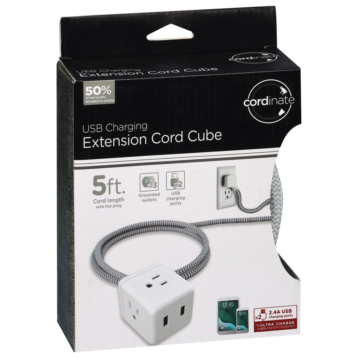 slide 3 of 10, Cordinate Usb Extension Cord Cube, 5', White, 1 ct