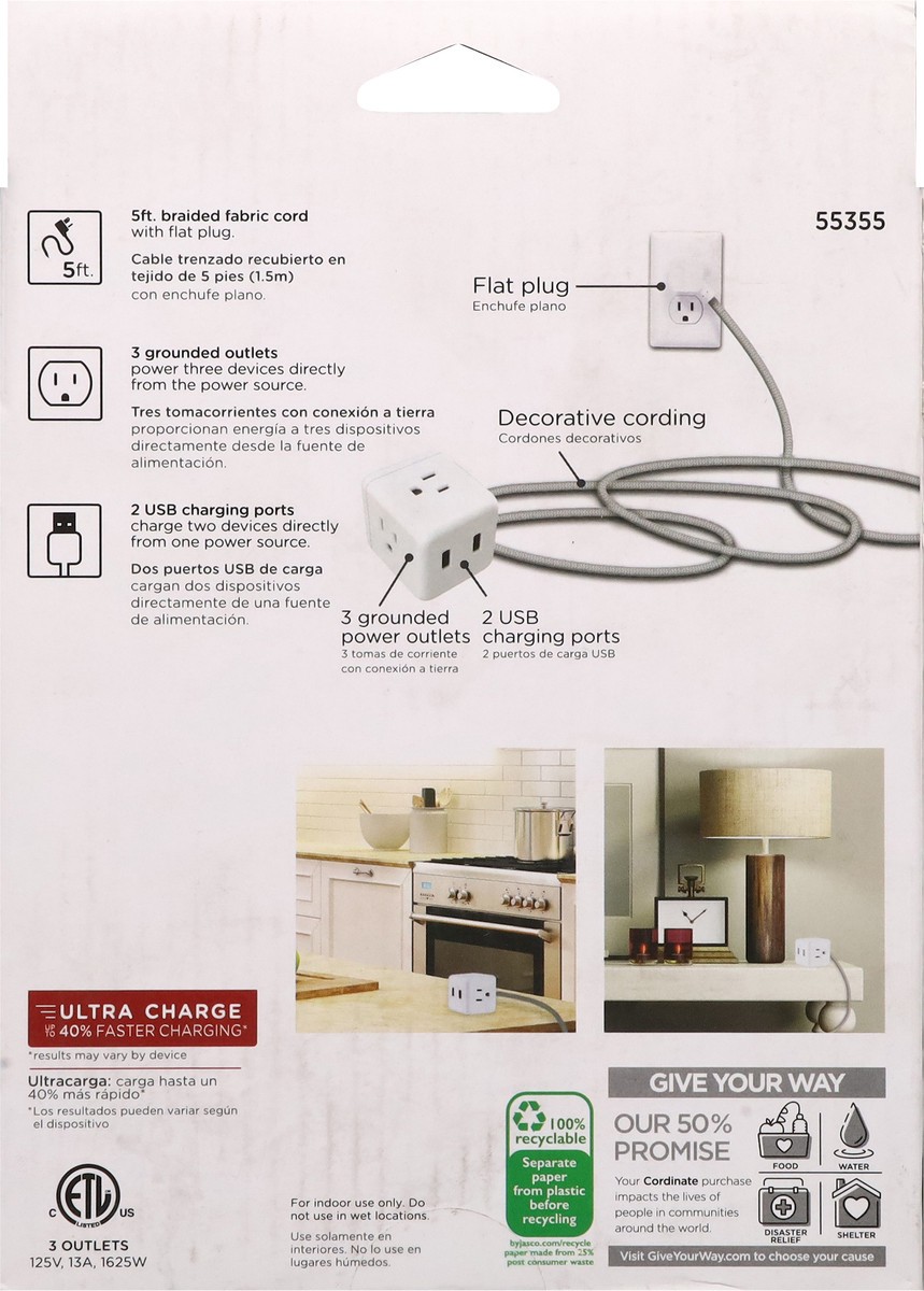 slide 5 of 10, Cordinate Usb Extension Cord Cube, 5', White, 1 ct