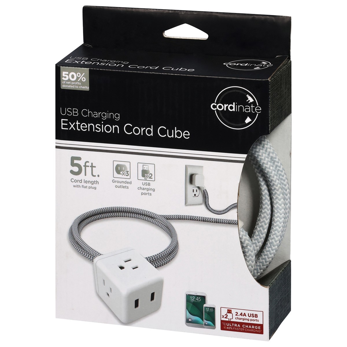 slide 4 of 10, Cordinate Usb Extension Cord Cube, 5', White, 1 ct