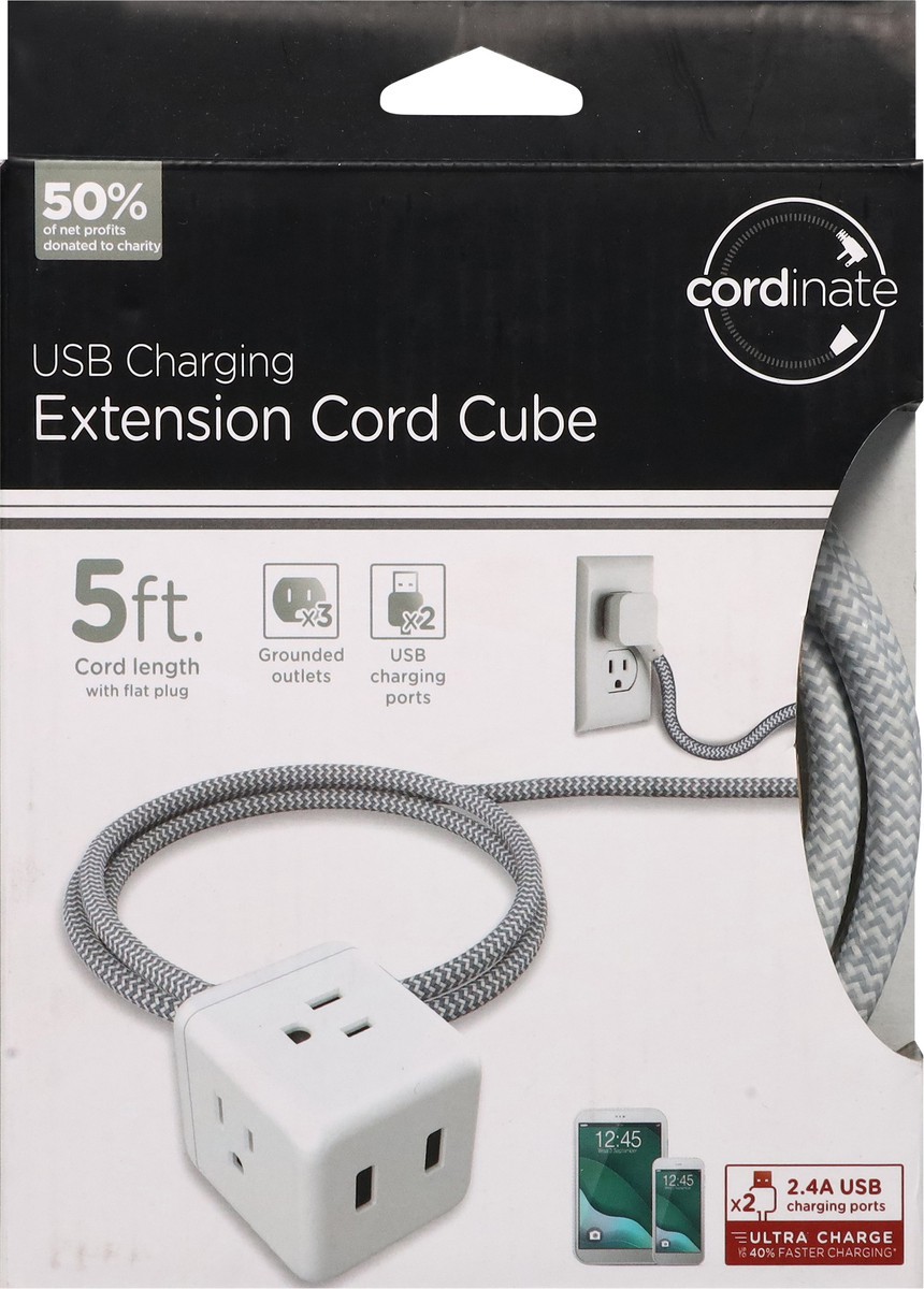 slide 10 of 10, Cordinate Usb Extension Cord Cube, 5', White, 1 ct