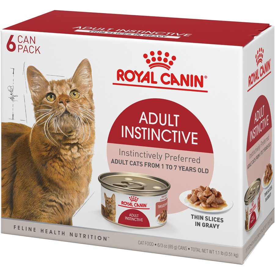 slide 3 of 9, Royal Canin Feline Health Nutrition Adult Instinctive Thin Slices in Gravy Wet Cat Food Multipack, 6 ct; 3 oz