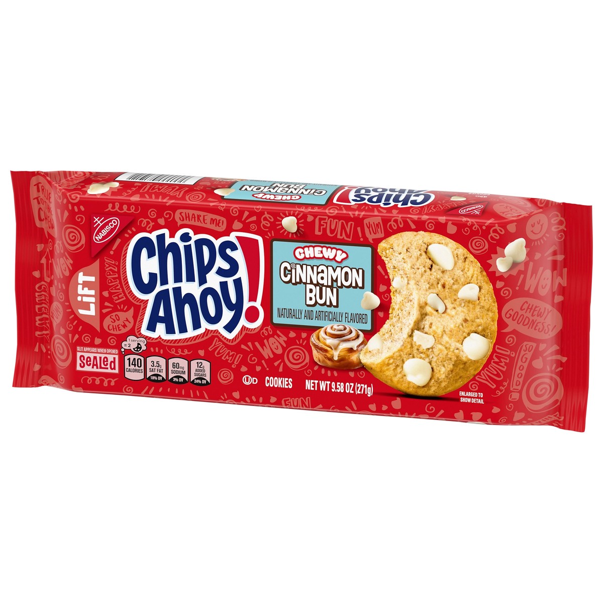 slide 12 of 14, "nab Chips Ahoy Chewy Cin Bun", 9 inoz in