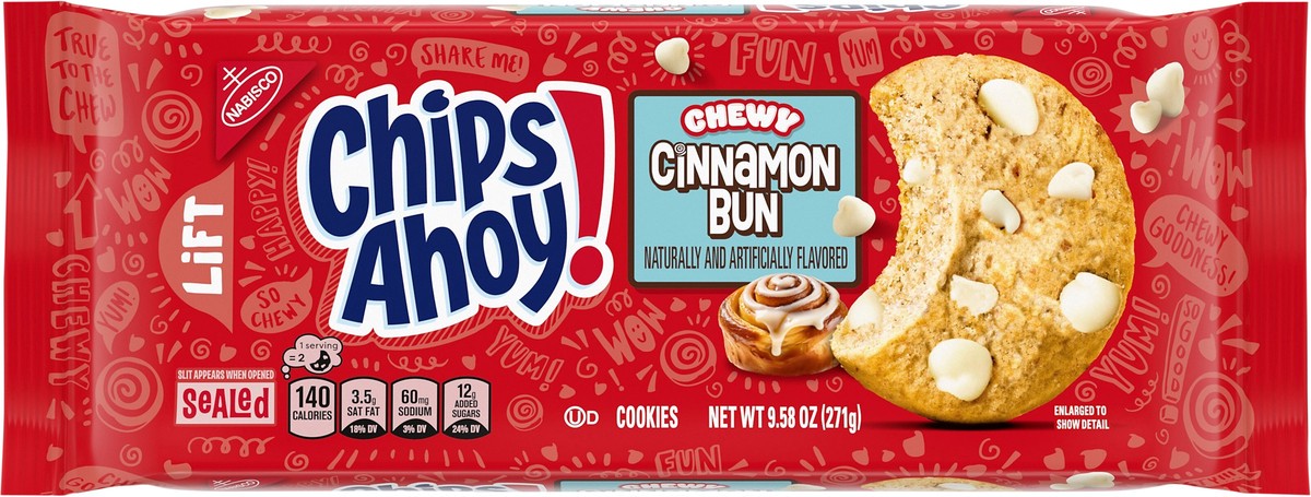 slide 10 of 14, "nab Chips Ahoy Chewy Cin Bun", 9 inoz in