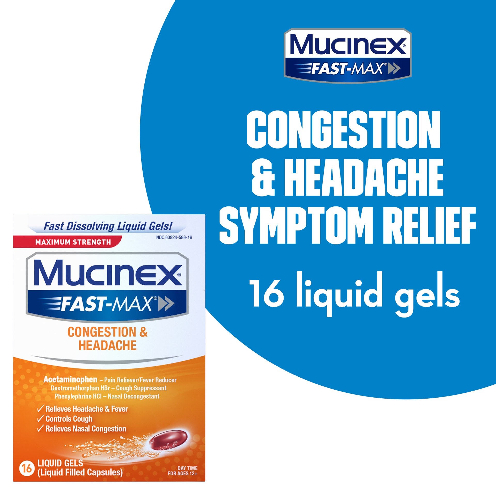 slide 1 of 12, Mucinex Fastmax Congestion & Headache - 16 Count, 16 ct