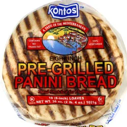 Kontos Pre-Grilled Loaves 8 Inch Panini Bread - 10 ct