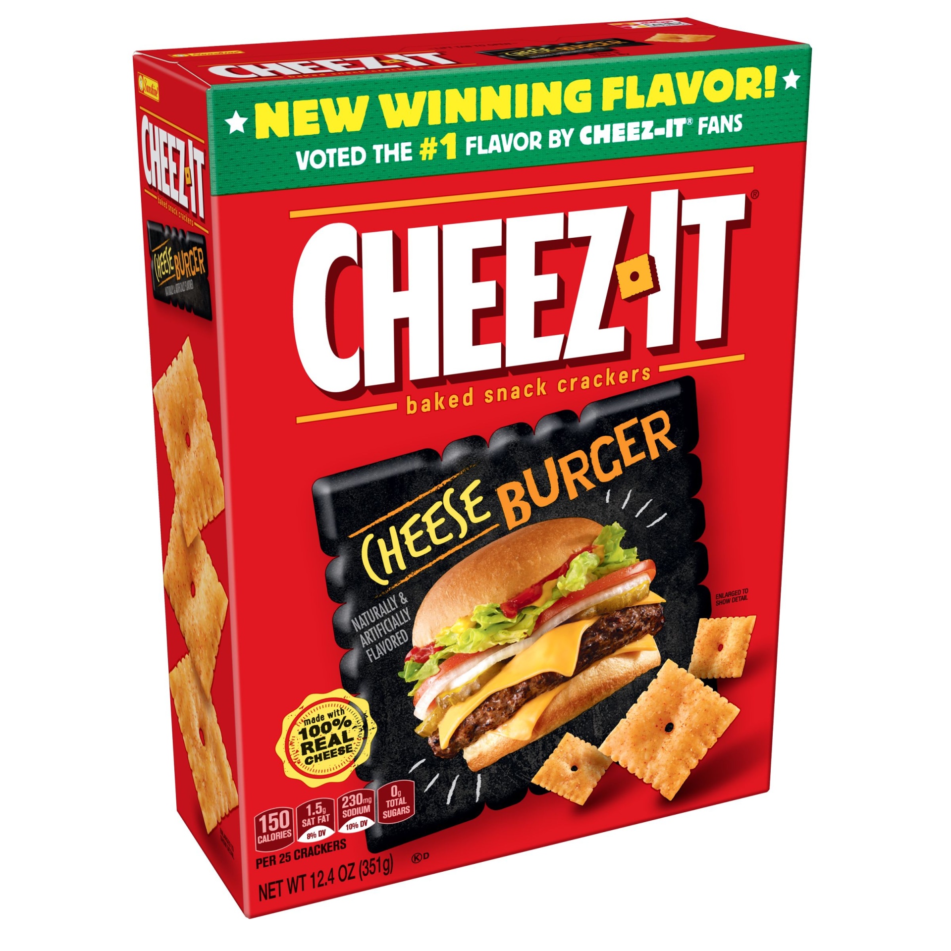 slide 1 of 8, Cheez-It Cheddar Burger Baked Snack Crackers, 12.4 oz