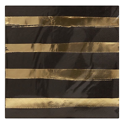 slide 1 of 1, Creative Converting Black And Gold Foil Striped Napkins, 16 ct