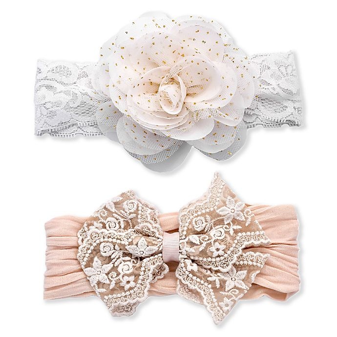 slide 1 of 1, Khristie Lace and Flower Headbands - Taupe/White, 2 ct