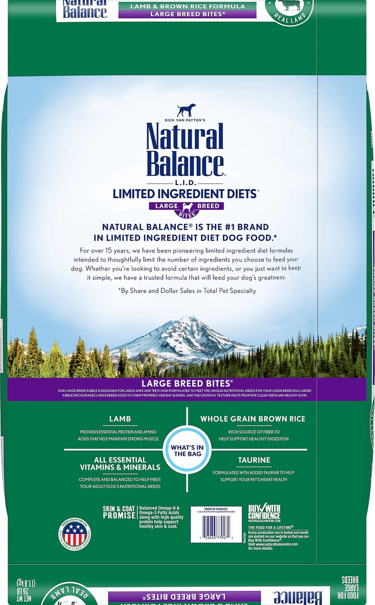 slide 2 of 7, Natural Balance L.I.D. Limited Ingredient Diets Large Breed Bites Lamb & Brown Rice Formula Dog Food 26 lb, 26 lb