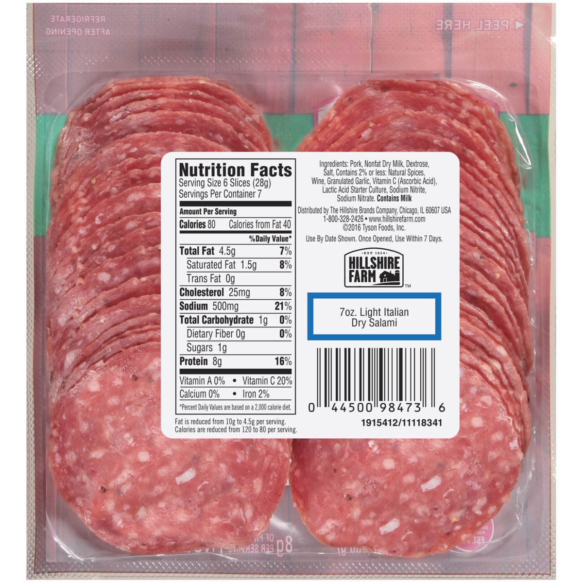 slide 4 of 7, Hillshire Farm Lunchmeat, Light Italian Dry Salami, 7 oz., 198.45 g