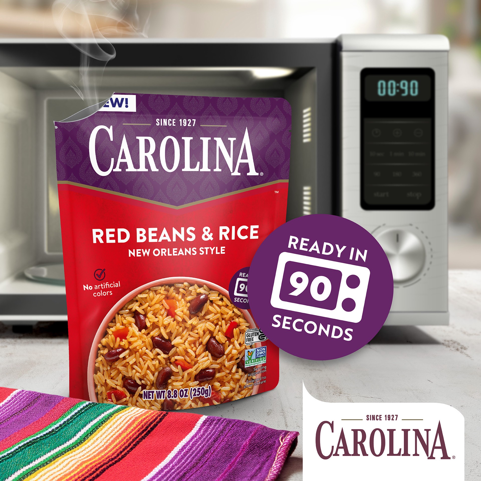 slide 2 of 8, Carolina Red Beans & Rice, Gluten Free Rice, Ready to Heat 90 Seconds, Microwaveable Rice, 8.8 oz, 8.8 oz