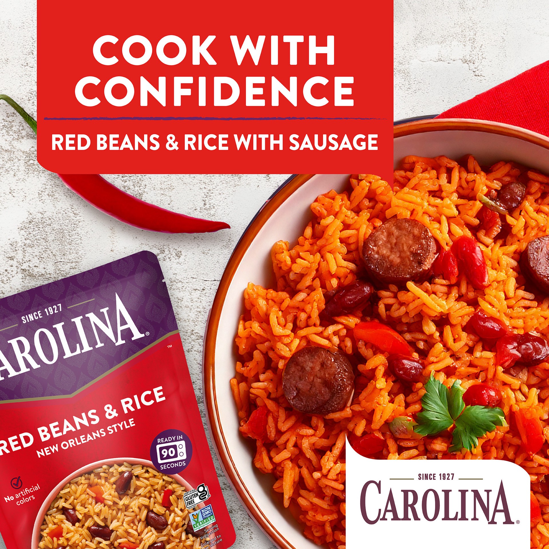 slide 3 of 8, Carolina Red Beans & Rice, Gluten Free Rice, Ready to Heat 90 Seconds, Microwaveable Rice, 8.8 oz, 8.8 oz