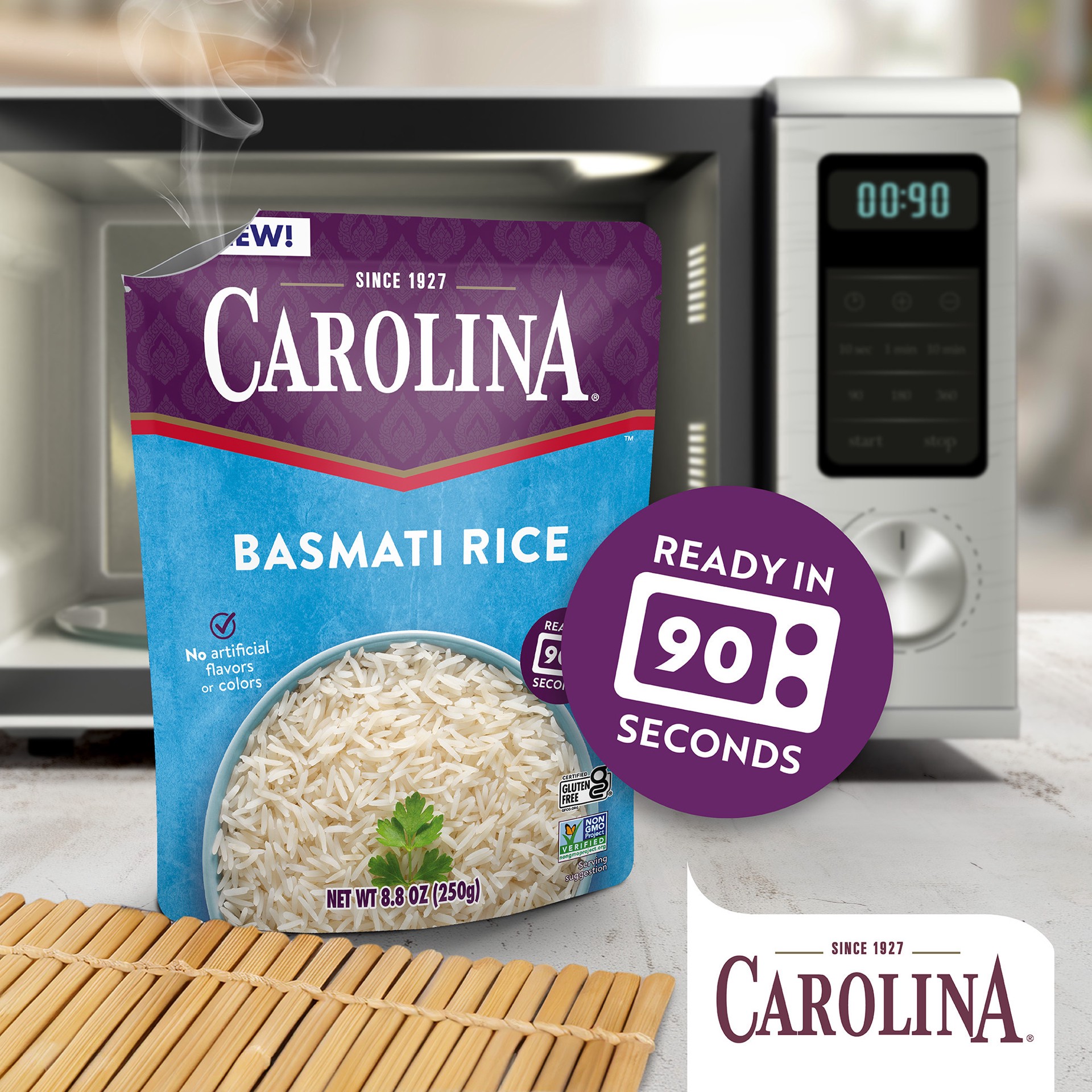 slide 8 of 8, Carolina Basmati Rice, Gluten Free Rice, Ready to Heat 90 Seconds, Microwaveable Rice, 8.8 oz, 8.8 oz