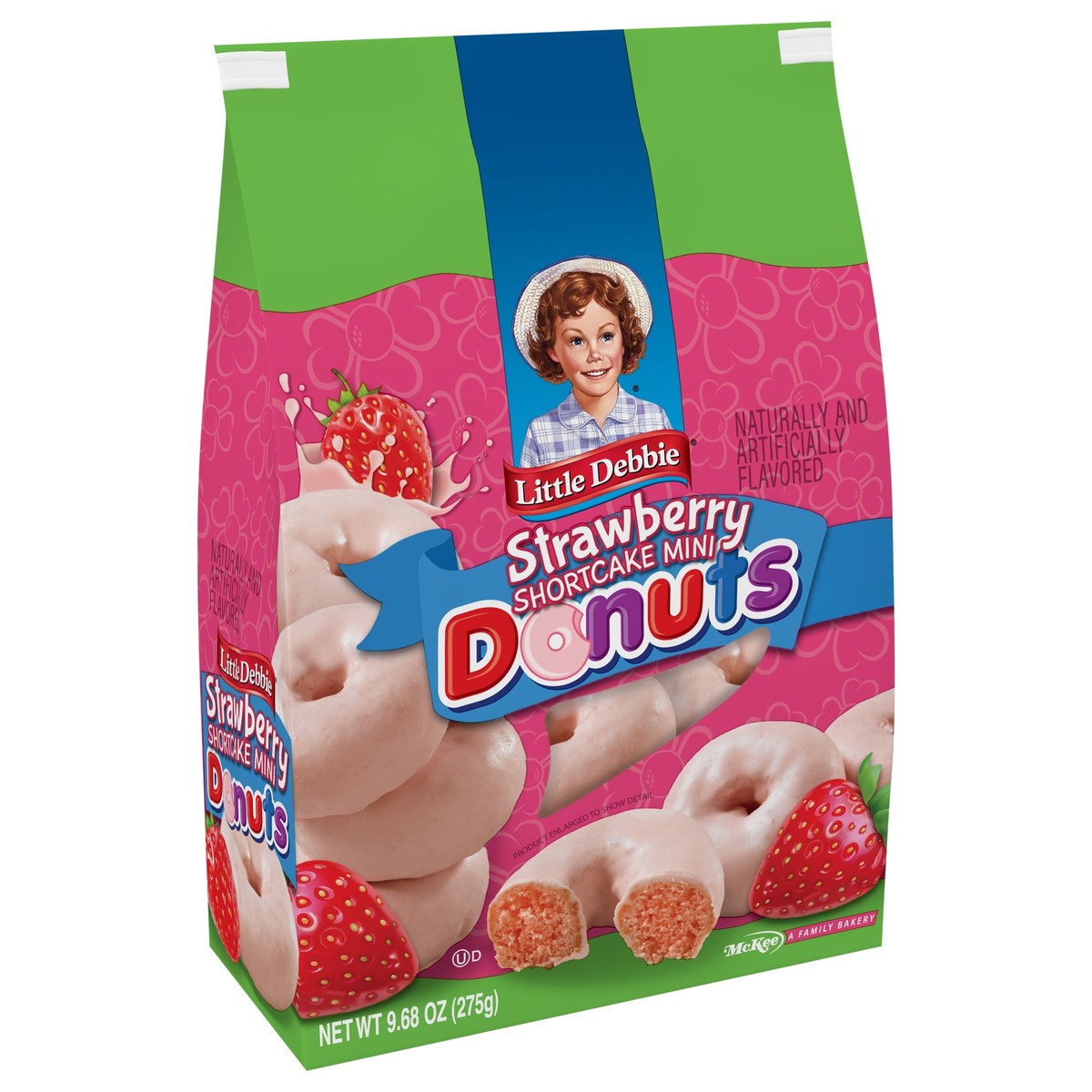 slide 8 of 14, Little Debbie Snack Cakes, Little Debbie Family Pack Strawberry Shortcake Mini Donuts (bagged), 9.68 oz