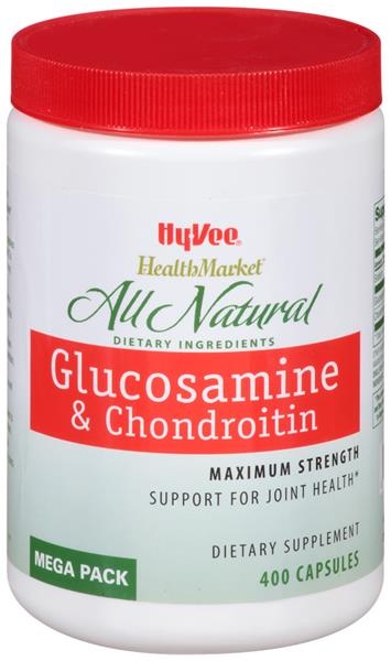 slide 1 of 1, Hy-Vee HealthMarket Maximum Strength Glucosamine & Chondroitin Dietary Supplement Capsules, 400 ct