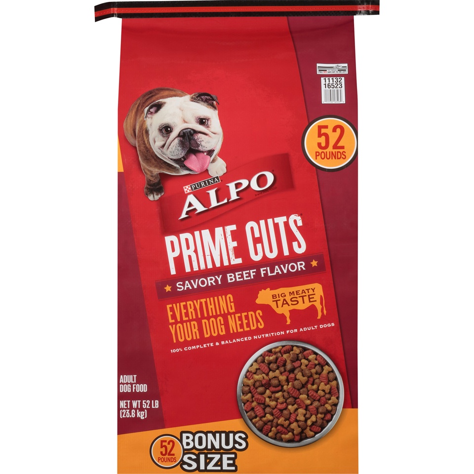 slide 1 of 9, Purina ALPO Prime Cuts Savory Beef Flavor Dog Food, 52 lb