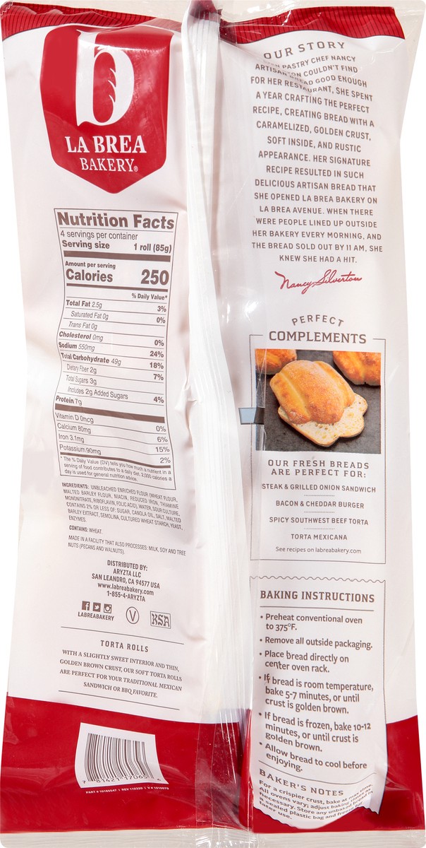 slide 2 of 10, La Brea Bakery Take & Bake Torta Rolls 4 - 3 oz Packs, 4 ct
