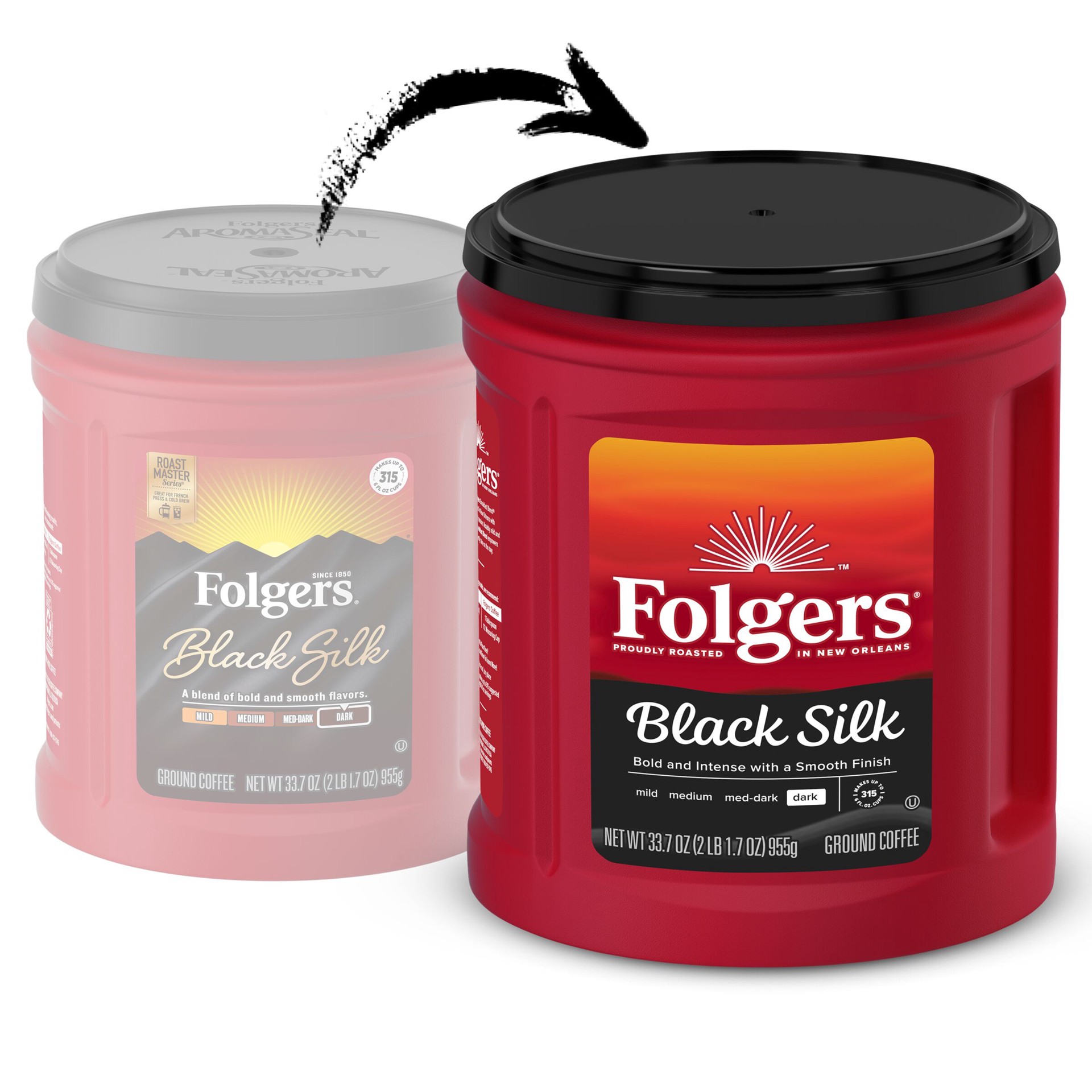 slide 2 of 5, Folgers Coffee, Black Silk, 33.7 oz