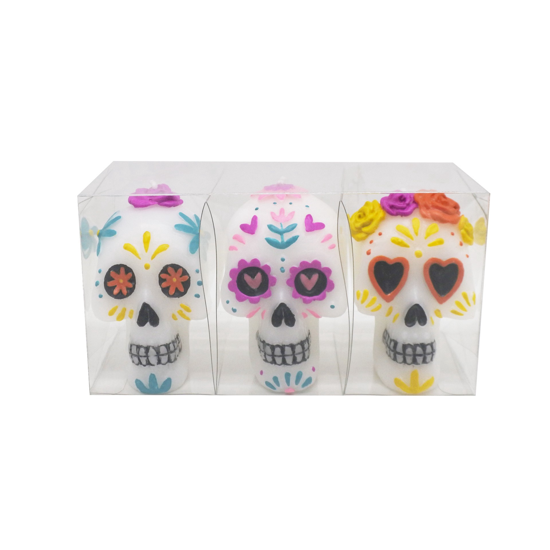 slide 2 of 3, 2.5" Day Of The Dead Sugar Skull Shaped Candles, 3ct. By Ashland, 3 ct