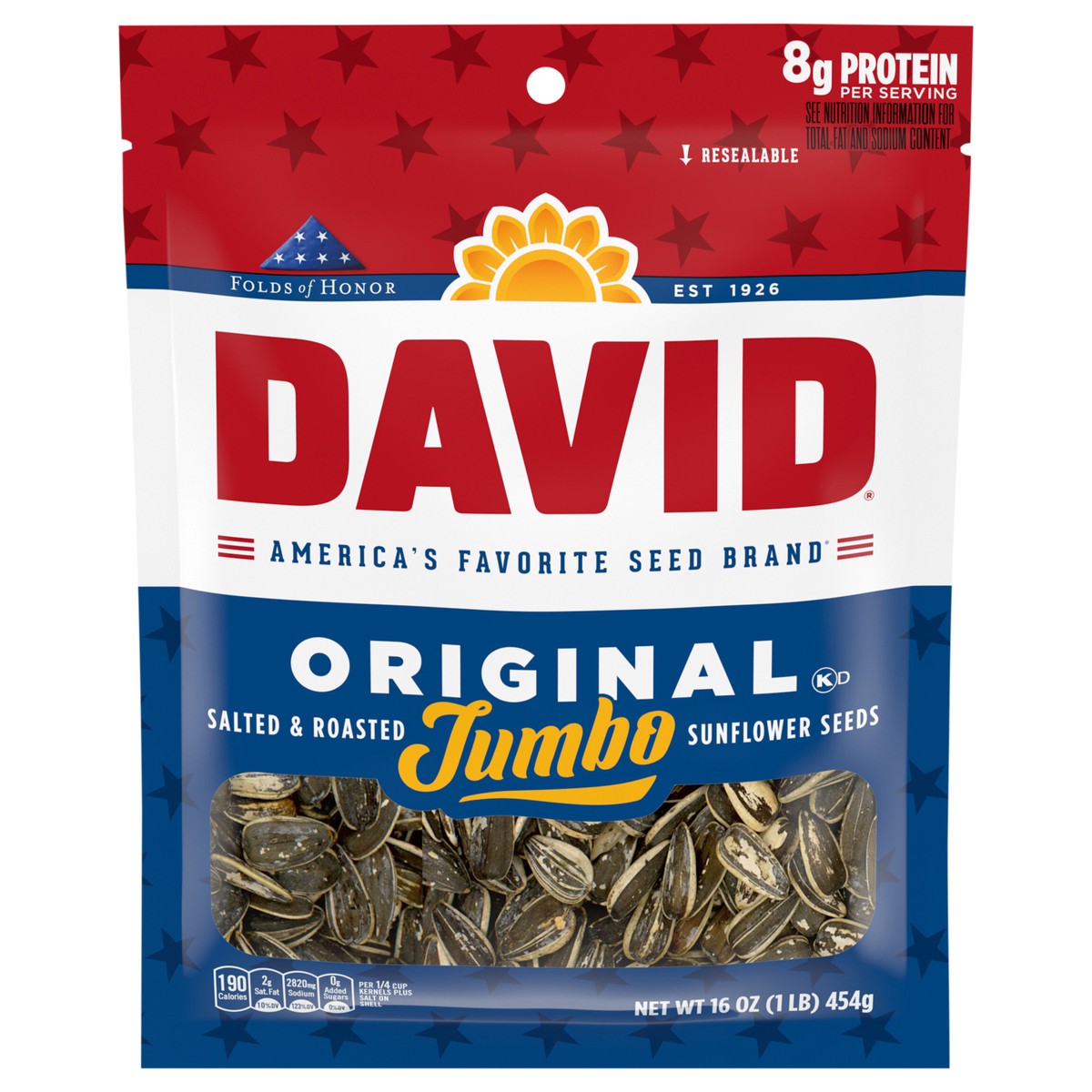 slide 1 of 3, DAVID Jumbo Sunflower Seeds, Original Flavor, 16 oz., 16 oz