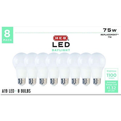 slide 1 of 1, H-E-B A19 75-Watt Daylight LED Light Bulbs, 8 ct