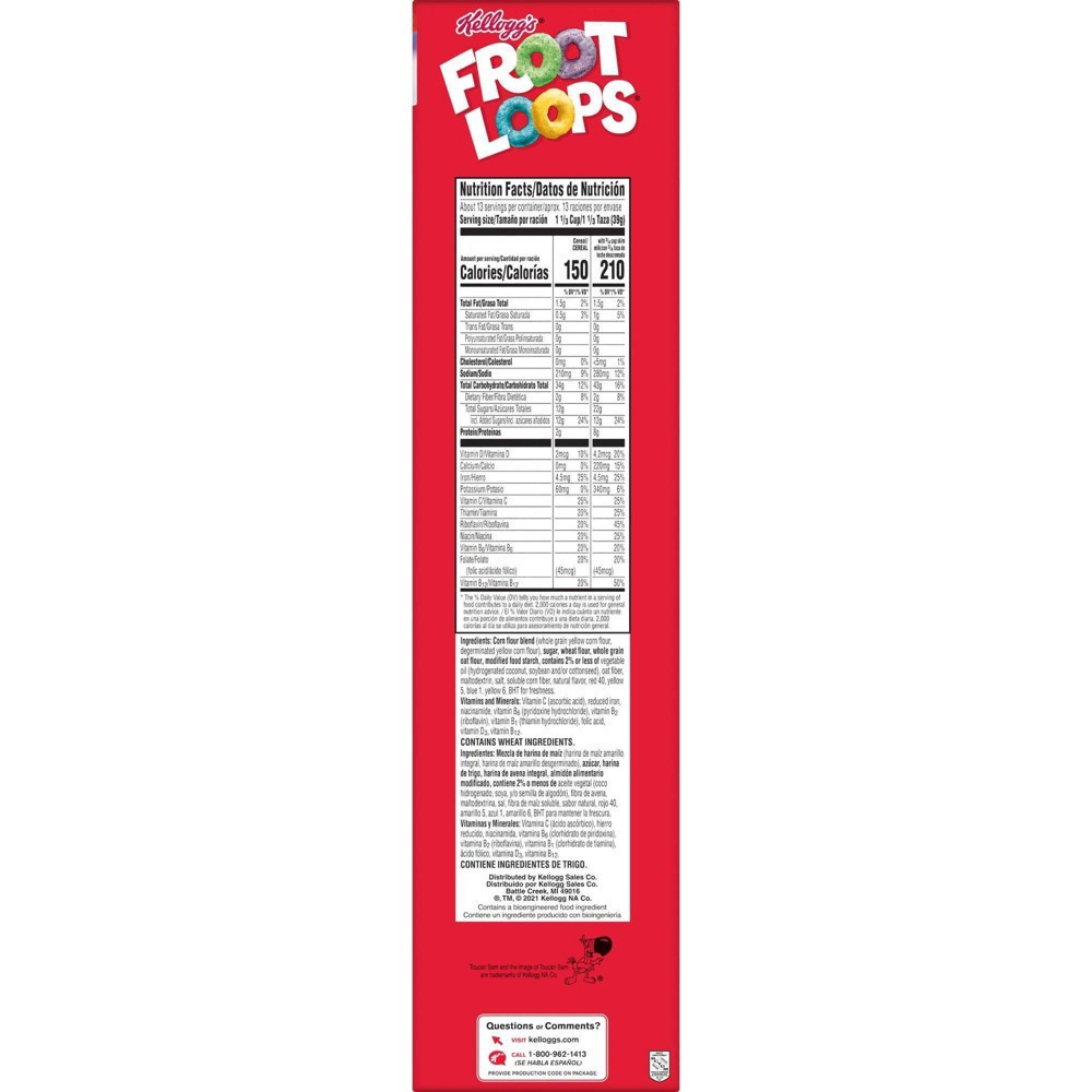 slide 12 of 31, Froot Loops Kellogg's Froot Loops Breakfast Cereal, Kids Cereal, Family Breakfast, Family Size, Original, 18.4oz Box, 1 Box, 18.4 oz