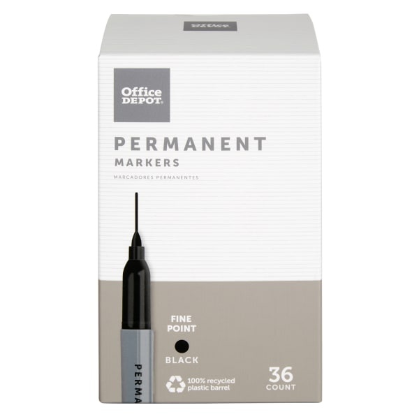 slide 1 of 3, Office Depot Brand Permanent Markers, Fine Point, 100% Recycled, Black Ink, Pack Of 36, 36 ct