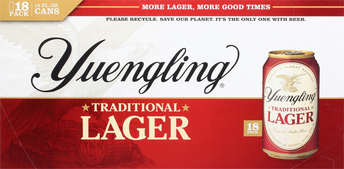 slide 8 of 12, Yuengling Traditional Lager Original Amber Beer 18 - 12 fl oz Cans, 18 ct; 12 oz