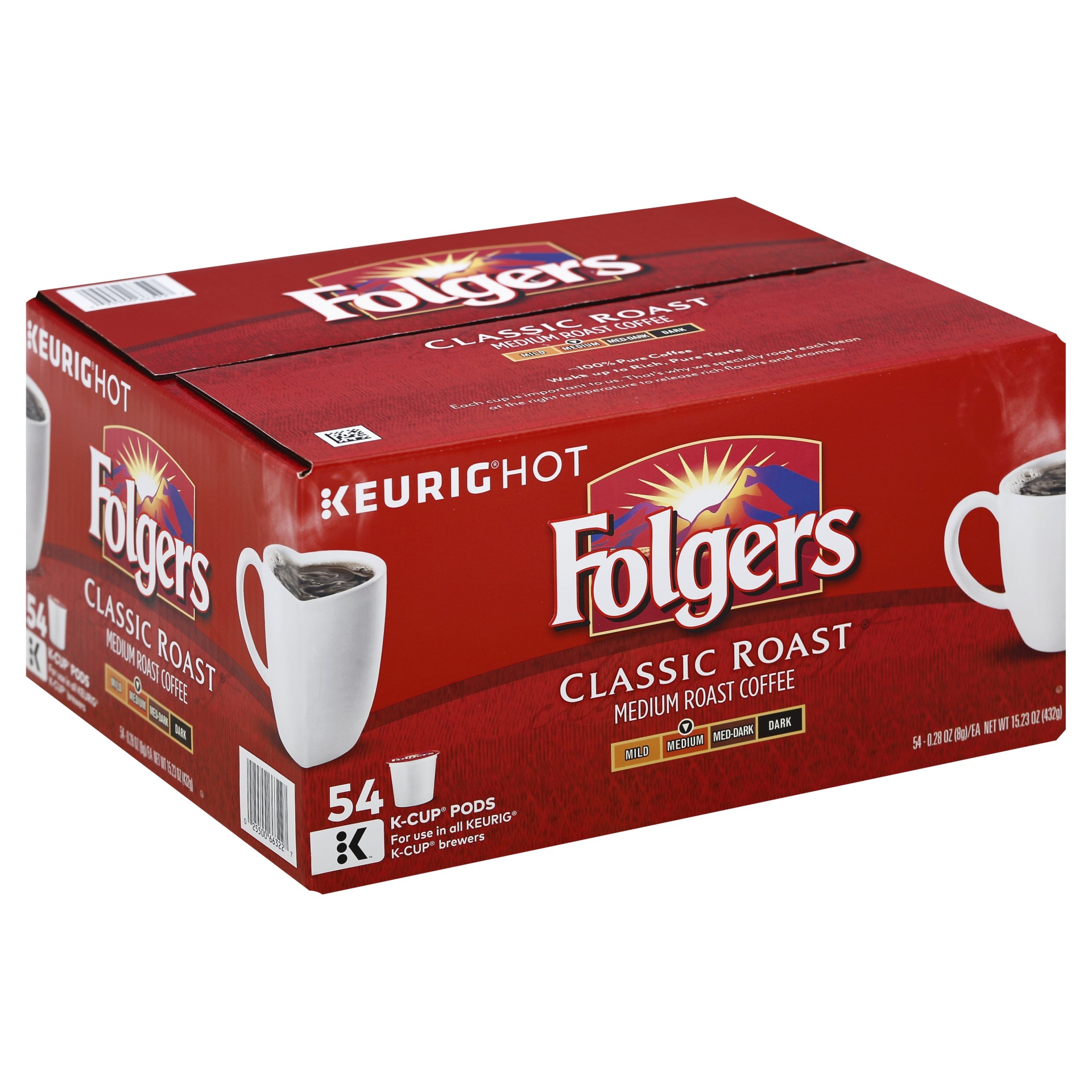 slide 1 of 6, Folgers Coffee, Medium Roast, Classic Roast, K-Cup Pods, 54 ct