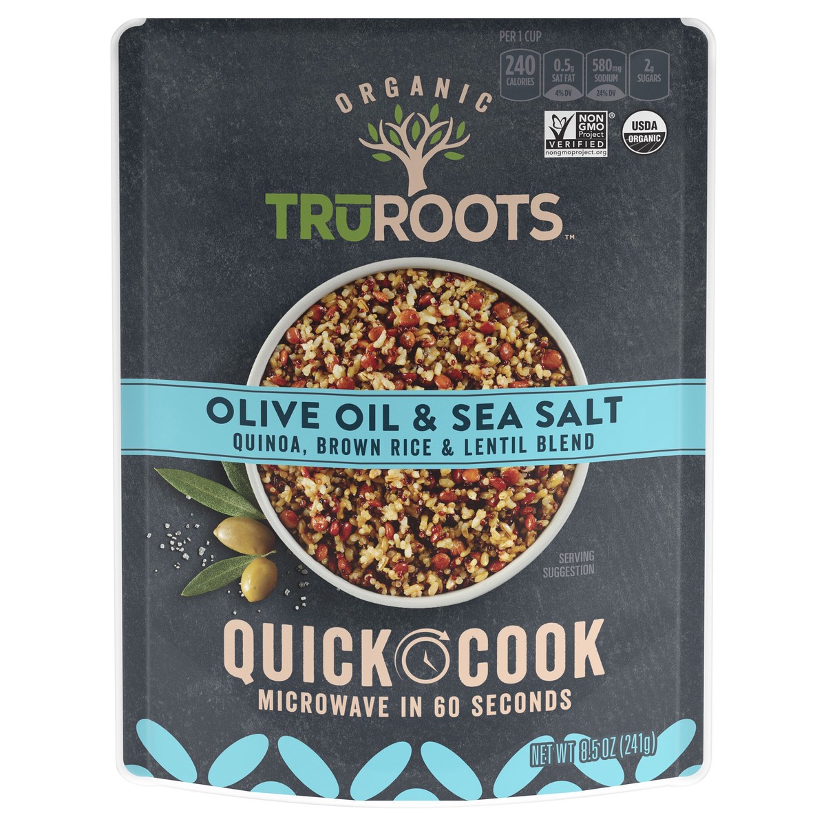 slide 1 of 4, truRoots Organic Quick Cook Olive Oil and Sea Salt Quinoa, Brown Rice and Lentil Blend, 8.5 Ounces, 8.5 oz