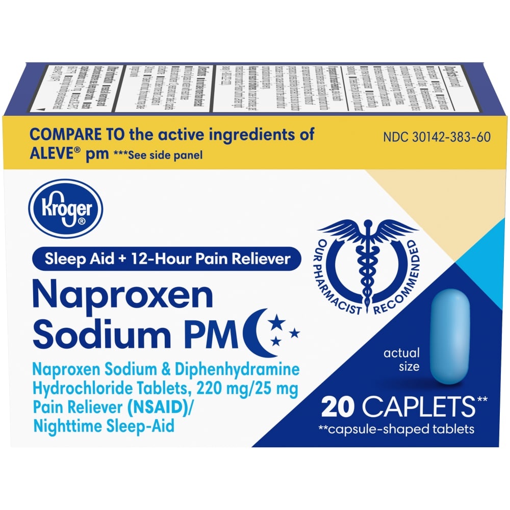 slide 1 of 1, Kroger Naproxen Sodium Pm Pain Reliever Plus Sleep Aid Caplets, 20 ct