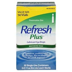 Refresh Plus Lubricant Eye Drops Non-Preserved Tears, 50 Single-Use Containers, 0.01 fl oz (0.4 mL)