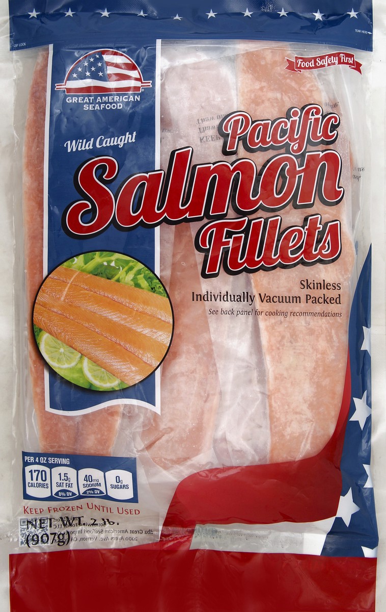 slide 1 of 6, Great American Seafood Great American Pacific Salmon Fillets, 2 lb