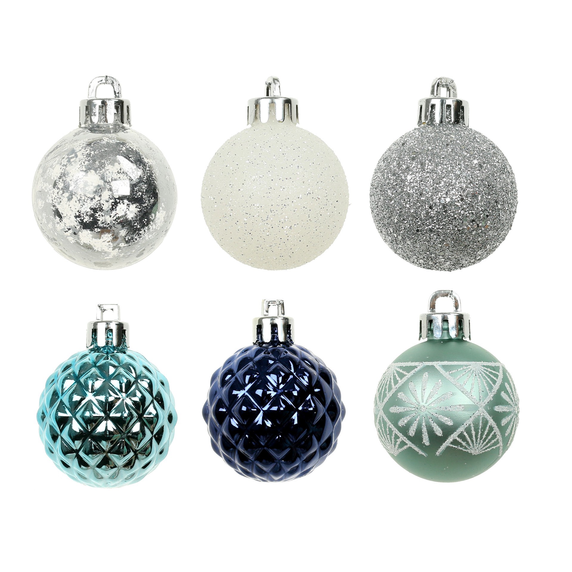slide 3 of 3, 1.5" Blue & Silver Shatterproof Ball Ornament Set By Ashland, 1.5 in