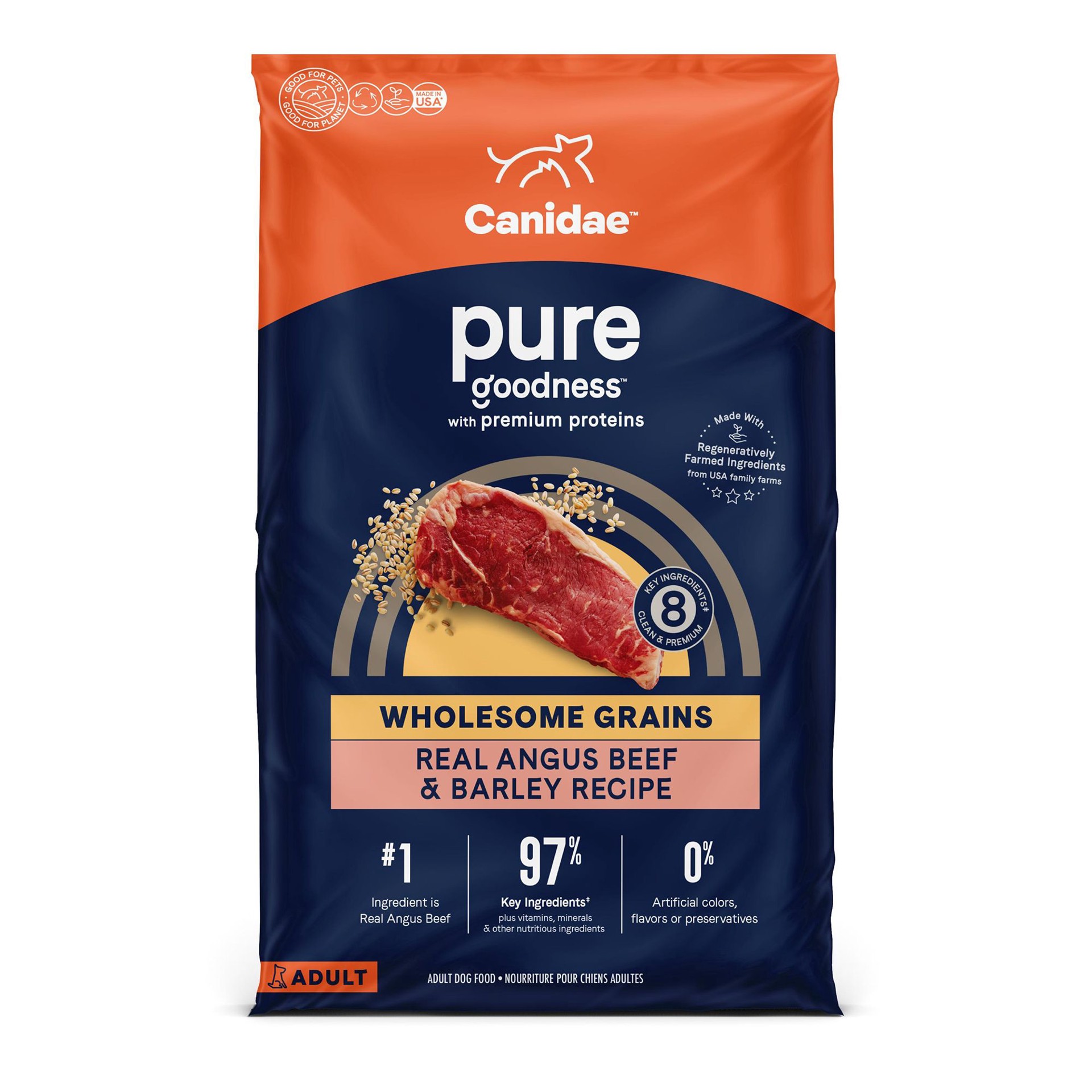 slide 1 of 1, CANIDAE Pure Wholesome Grains Limited Ingredient Real Angus Beef and Barley Recipe Dry Dog Food 22 lbs., 1 ct