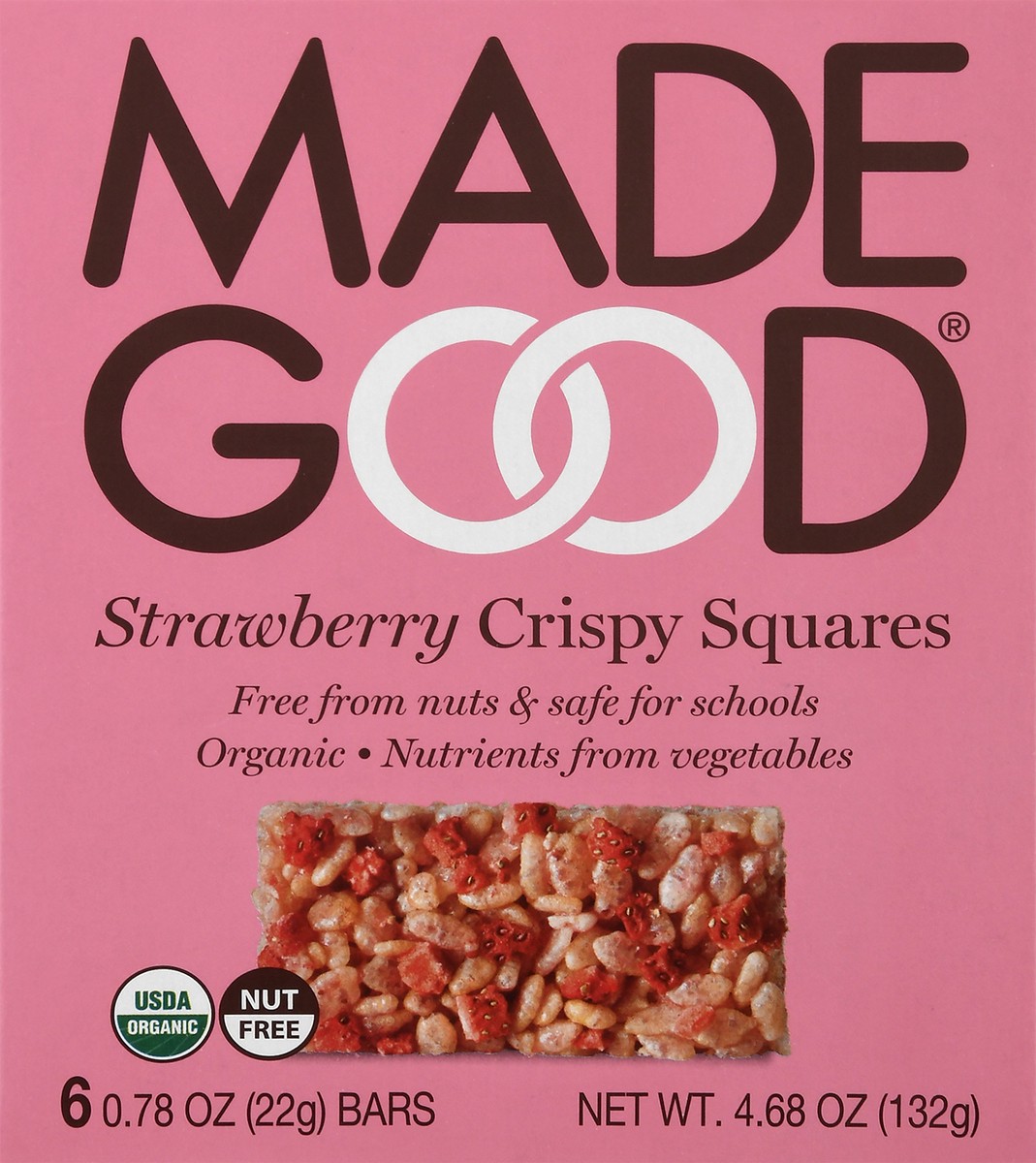 slide 1 of 9, MadeGood Strawberry Crispy Squares 6 ea, 6 ct