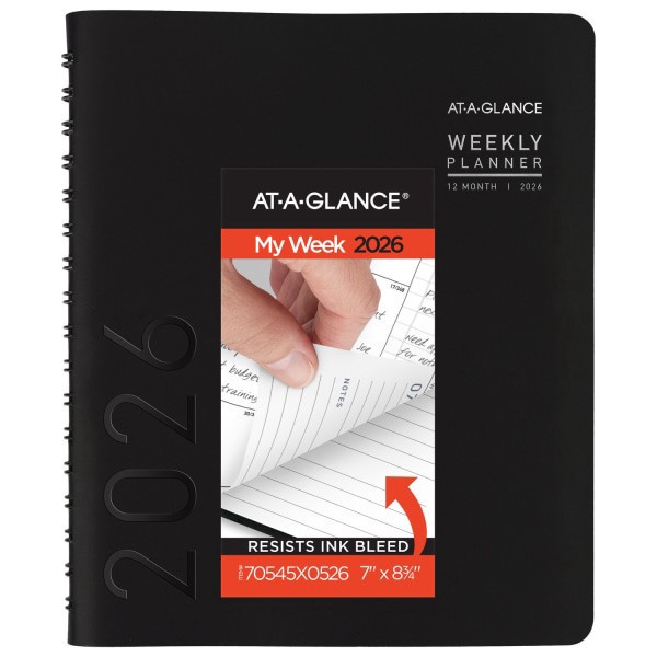 slide 1 of 10, AT-A-GLANCE® Contemporary 2026 Weekly Monthly Planner, Black, Medium, 7"" x 8 3/4"", 1 ct