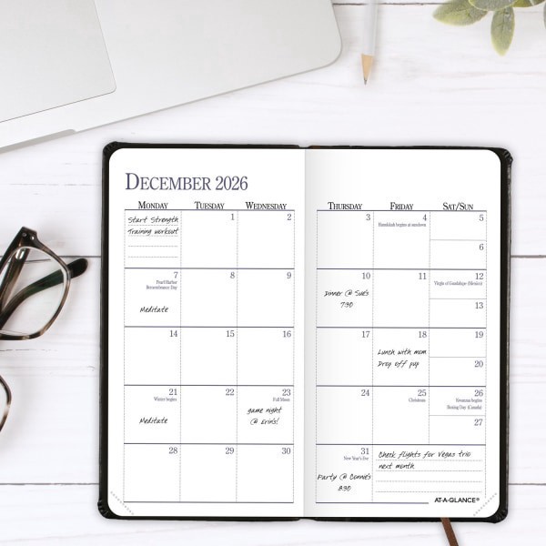 slide 10 of 10, AT-A-GLANCE® Fine Diary® 2026 Weekly Monthly Diary, Black Brown, Pocket, 3"" x 6"", 1 ct