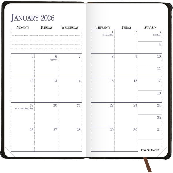 slide 8 of 10, AT-A-GLANCE® Fine Diary® 2026 Weekly Monthly Diary, Black Brown, Pocket, 3"" x 6"", 1 ct