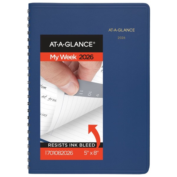 slide 1 of 10, AT-A-GLANCE® 2026 Weekly Appointment Book Planner, Blue, Small, 5"" x 8"", 1 ct