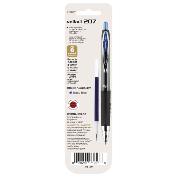 slide 3 of 3, uni-ball 207 Retractable Gel Pen Refills, Medium Point, Blue Ink, Pack Of 2 Refills, 2 ct