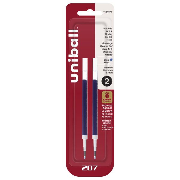 slide 1 of 3, uni-ball 207 Retractable Gel Pen Refills, Medium Point, Blue Ink, Pack Of 2 Refills, 2 ct