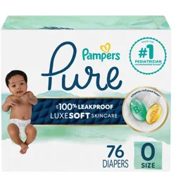 Pampers Pure Baby Diapers, Size 0 (<10 lbs ), 76, Up to 100% Leakproof, Premium Hypoallergenic Soft Diapers