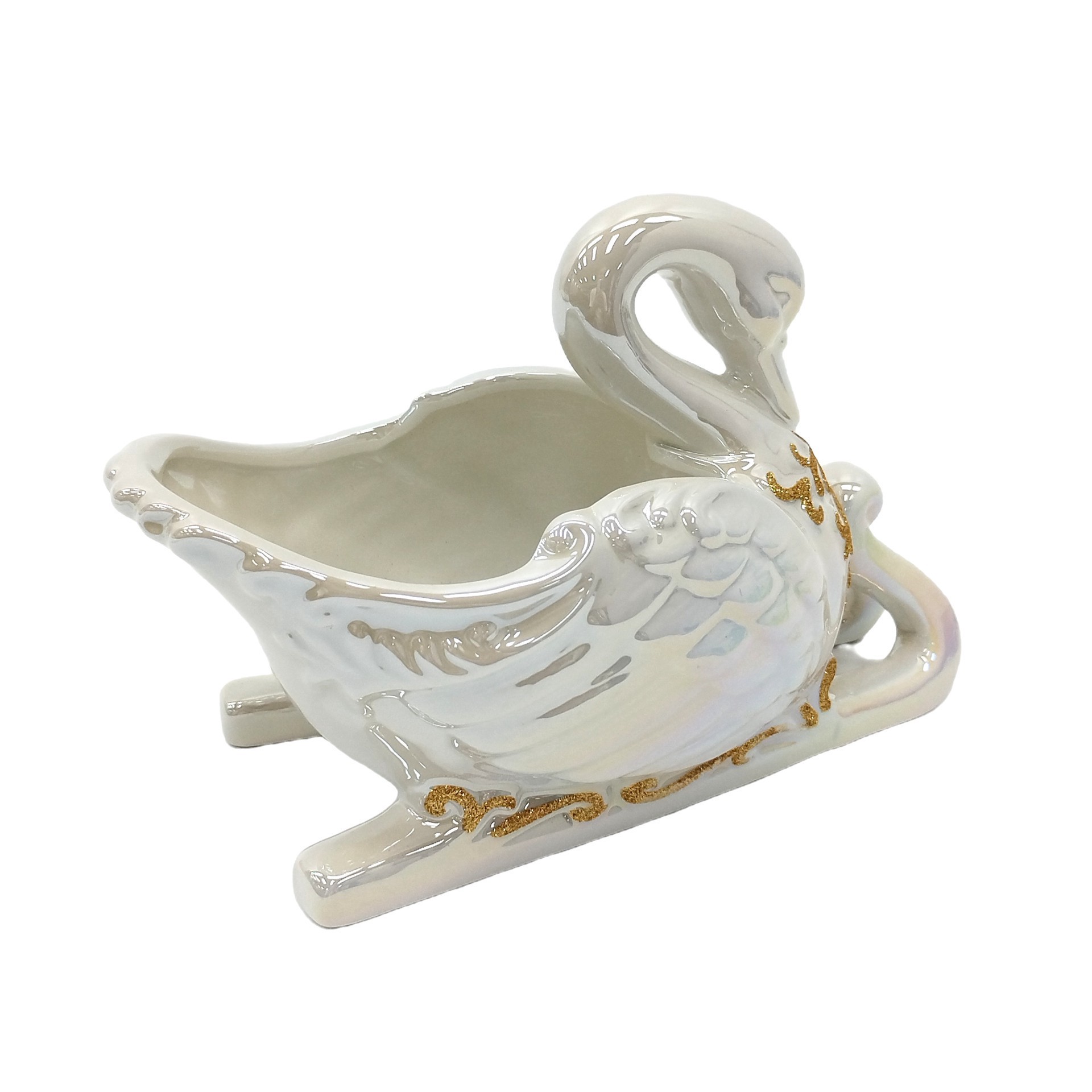 slide 2 of 2, 9" Iridescent White Ceramic Swan Sled Tabletop Decor By Ashland, 9 in