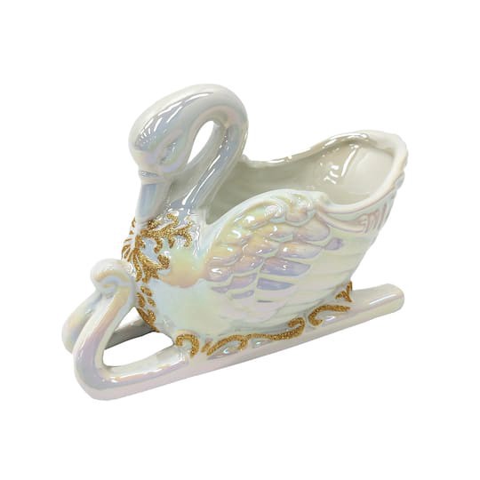 slide 1 of 2, 9" Iridescent White Ceramic Swan Sled Tabletop Decor By Ashland, 9 in